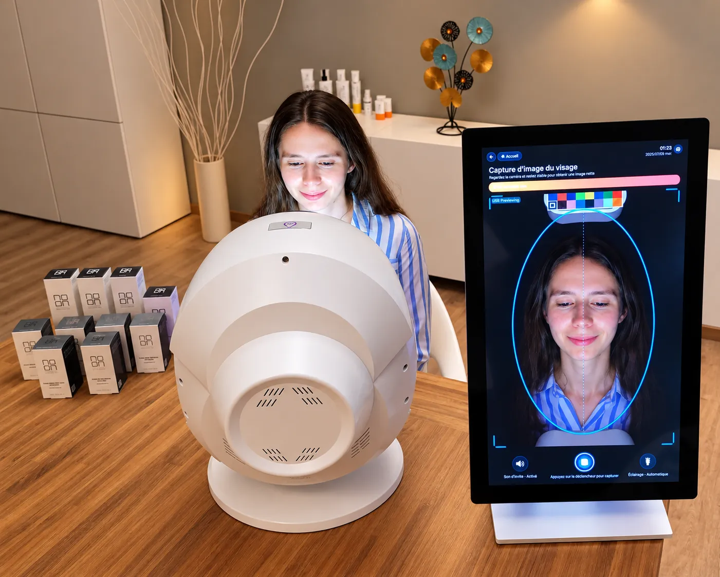 Analyse de peau avec l'analyseur de visage L'Odalys